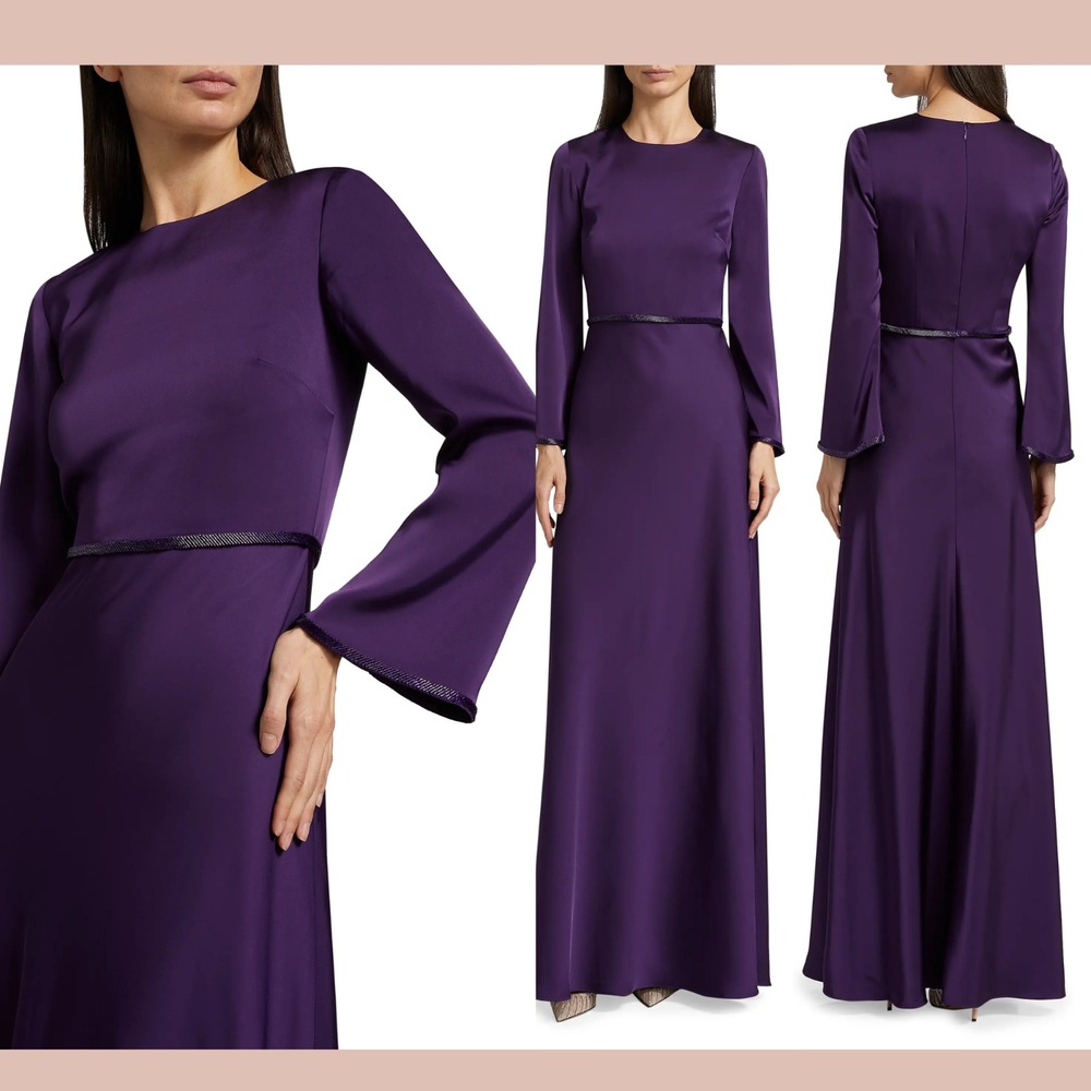 NWD $495 Sachin & Babi [ 14 ] Alex Crêpe Long-Sleeve A-Line Gown Amethyst #S2194